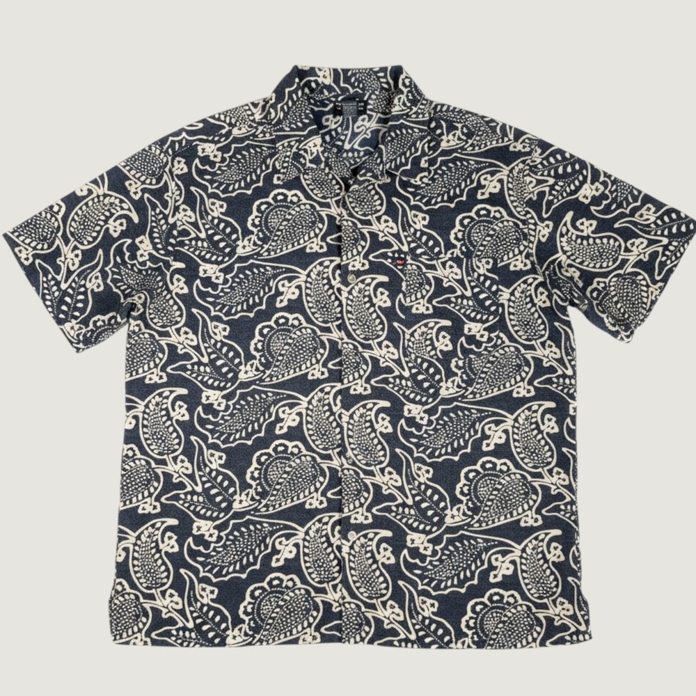 Polo Jeans Ralph Lauren Mens Medium Paisley Linen Cotton Navy Camp Shirt